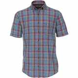 Pánská košile Casa Moda Comfort Fit lněná modrá káro krátký rukáv vel.  3XL - 7XL (48 - 56)