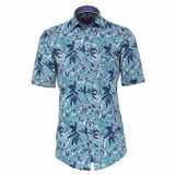Pánská košile Casa Moda lněná turquoise krátký rukáv vel.  4XL - 7XL (49 - 56)