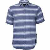 Pánská košile lněná NORTH 56°4 modrá pruhovaná s krátkým rukávem 5XL - 6XL