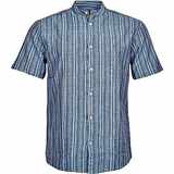 Pánská košile NORTH 56°4 modrá límec stojáček krátký rukáv