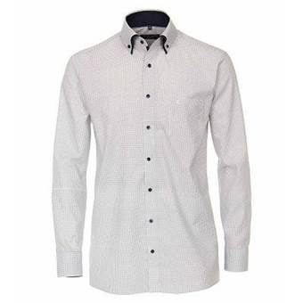 Pánská košile Casa Moda Comfort Fit Premium bílá modní tisk čtvrečky dlouhý rukáv vel. 48 - 56 (3XL - 7XL)