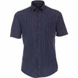Pánská košile Casa Moda tmavě modrá s proužkem lněná krátký rukáv vel.  3XL - 7XL (48 - 56)