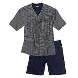 Pánské pyžamo ADAMO krátký rukáv a krátké kalhoty tmavě modré s proužkem