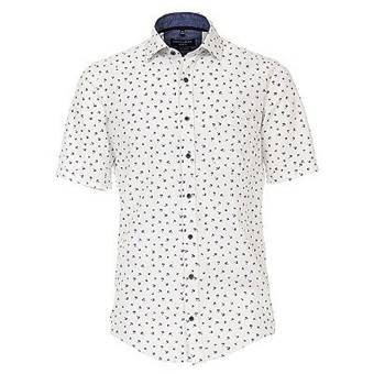 Pánská košile Casa Moda bílá lněná módní tisk palmy krátký rukáv vel. 4XL - 7XL (50 - 56)