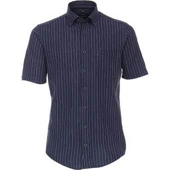 Pánská košile Casa Moda tmavě modrá s proužkem lněná krátký rukáv vel. 3XL - 7XL (48 - 56)