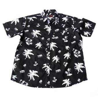 Pánská košile Kamro 23420/200 černá s obrázky bílých rostlin krátký rukáv 3XL - 8XL