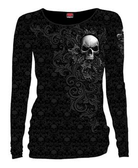 Dámské tričko s dlouhým rukávem Skull Scroll - All Print