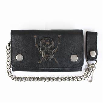 Kožená peněženka s řetízkem – SKULL