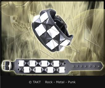 Kožený opasek na ruku  pyramidy 2 řady bílo - černé