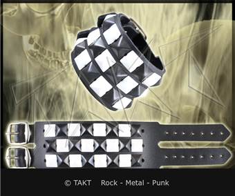 Kožený opasek na ruku  pyramidy 3 řady bílo - černé