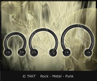 Náušnice - Piercing Podkova černá ocel