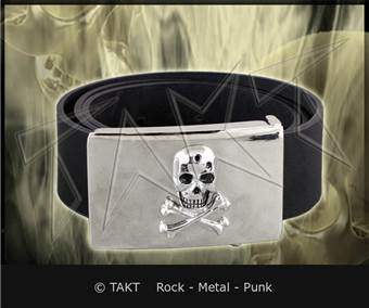 Opasek na kalhoty imitace kůže spona lebka - skřížené kosti