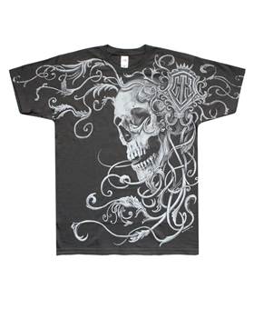Tričko Engraved Skull Grey - All Print
