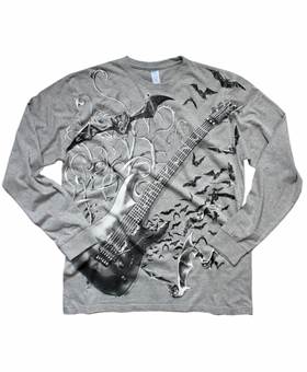 Tričko s dlouhým rukávem Dark Guitar All Print - šedá