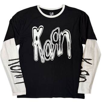 Tričko s dlouhým rukávem Korn - Metallic Logo - černá a bílá