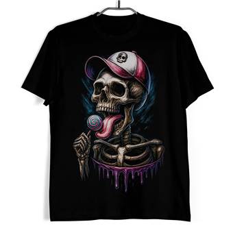 Tričko s lebkou - Kostlivec s lízátkem