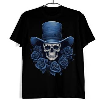Tričko s lebkou  - Modrý cylindr a růže