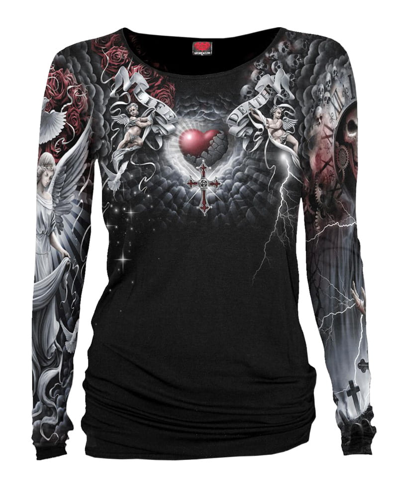 Dámské tričko s dlouhým rukávem Life And Death Cross - All Print - Spiral Direct XL