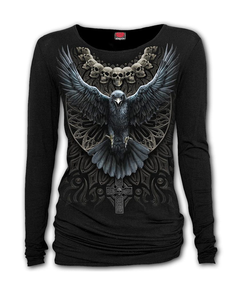 Dámské tričko s dlouhým rukávem - Raven Skull M