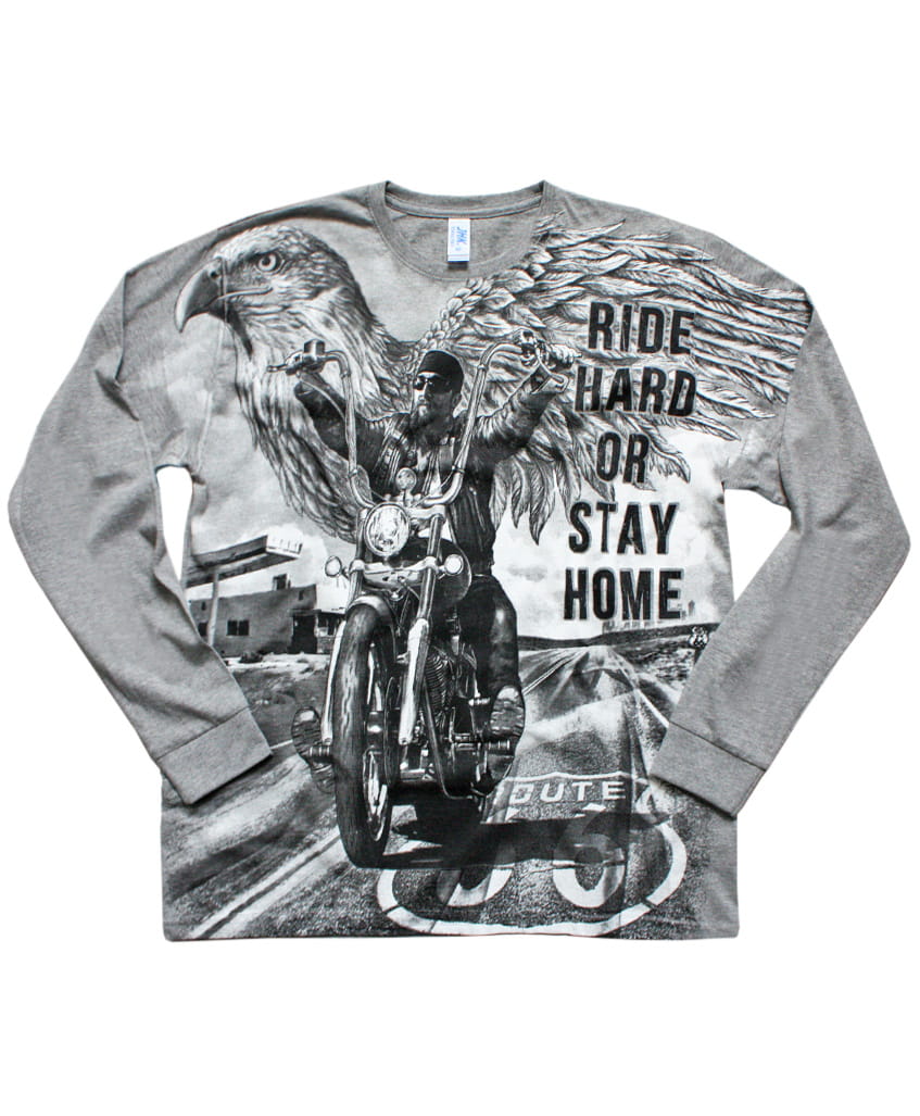 Tričko s dlouhým rukávem Ride Hard - All Print - šedé M
