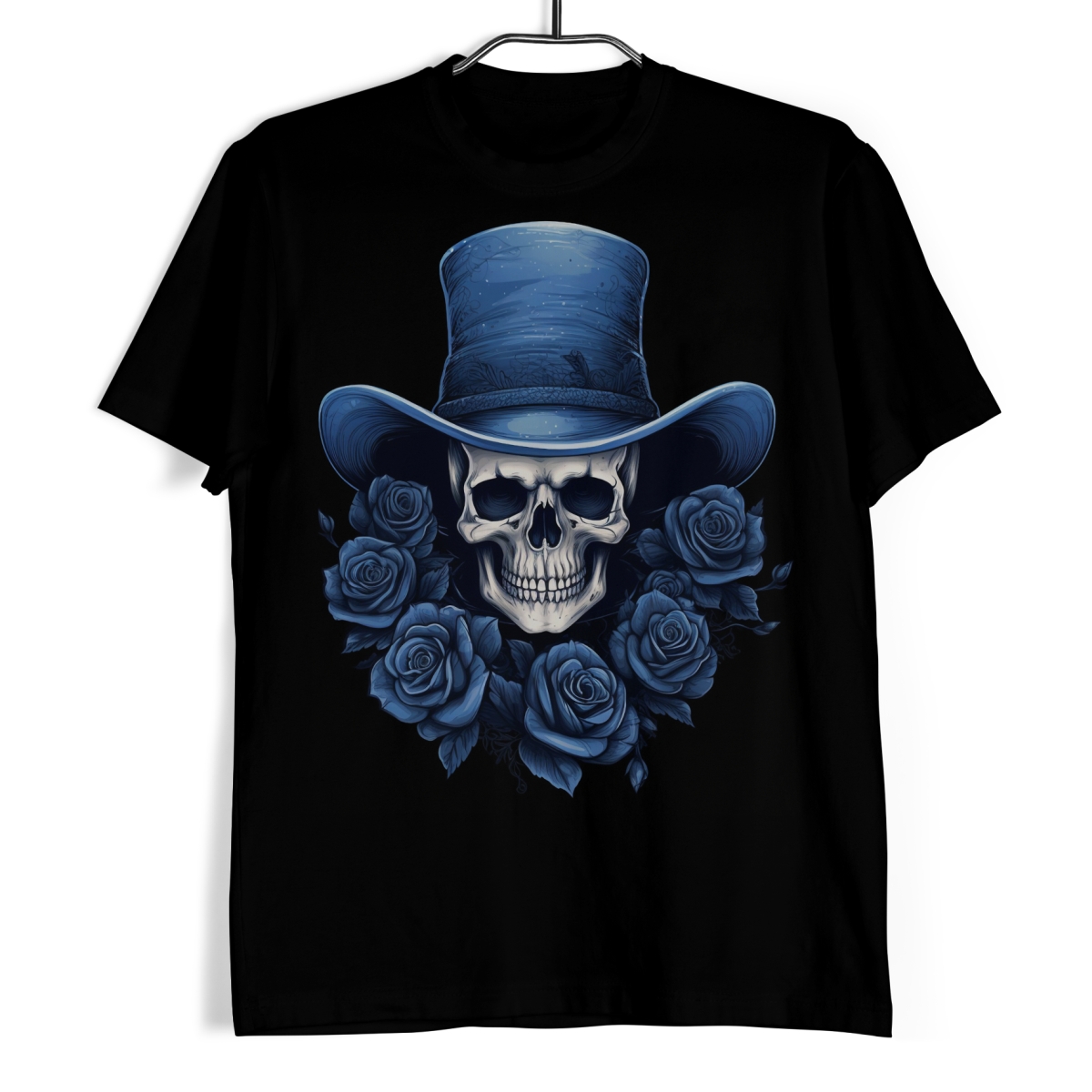 Tričko s lebkou - Modrý cylindr a růže S