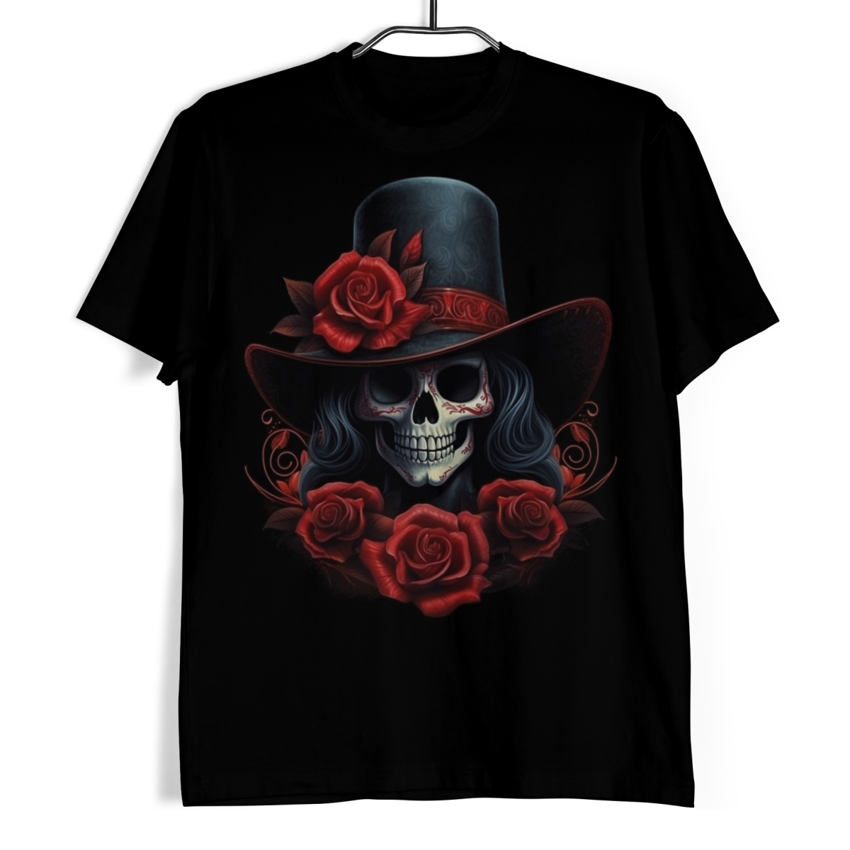 Tričko s lebkou - Dáma s růžemi XXL